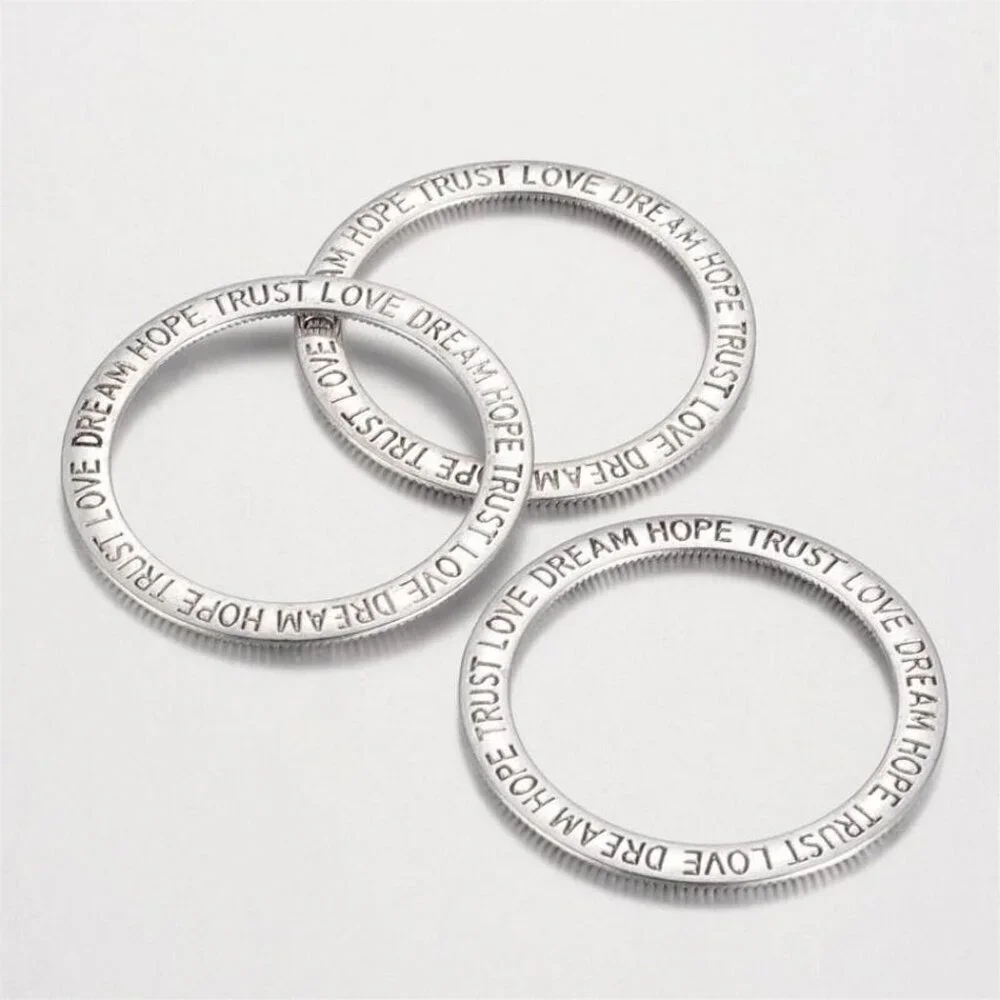 Affirmations Dream Hope Trust Love Silver Round Ring Link Circle Pendant 1 pc